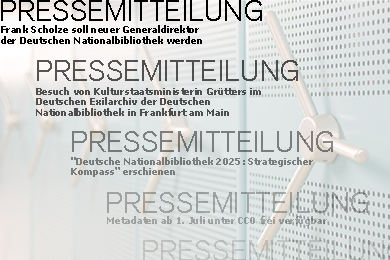Kompaktregalanlage im Hintergrund, Vordergrund mehrfach Schrift "Pressemitteilung" und Teaser