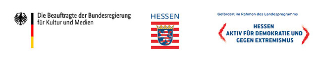 Logos of the  Federal Commissioner for Culture and Media and of the Hessian programme "Hesse active for democracy and against extremism"
