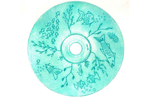 Print created using a CD as a printing plate, design: underwater world