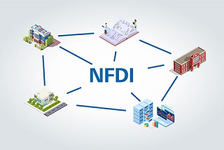 Grafik: Vernetzte Infrastruktur NFDI mit beispielhaften Abbildungen von Forschungsinstitutionen, Forschenden und Computeranlagen.   Grafik: Vernetzte Infrastruktur NFDI mit beispielhaften Abbildungen von Forschungsinstitutionen, Forschenden und Computeranlagen.