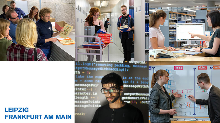 Bildmontage: Beschäftigte der Deutschen Nationalbibliothek bei der Arbeit Bildmontage: Beschäftigte der Deutschen Nationalbibliothek bei der Arbeit