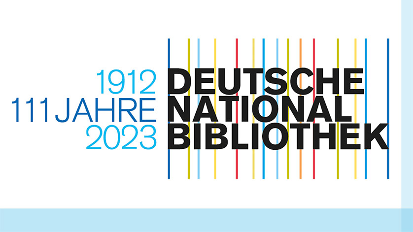 Jubiläumslogo der Deutschen Nationalbibliothek, neben dem Logo steht untereinander 1912, 111 Jahre, 2023