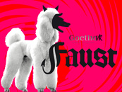 Goethe VR – Erscheinungsbild mit weißem Pudel, schwarzer Schrift und rotem Hintergrund Goethe VR – Erscheinungsbild mit weißem Pudel, schwarzer Schrift und rotem Hintergrund