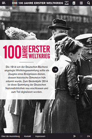 Die Startseite der virtuellen Ausstellung „100 Jahre Erster Weltkrieg“ der Deutschen Nationalbibliothek