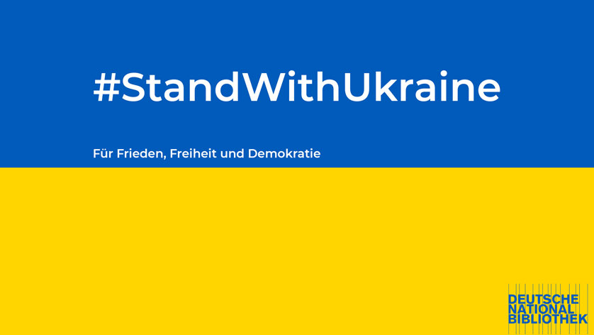 Nationalflagge der Ukraine, darüber gelegt der Hashtag StandWithUkraine und das Bekenntnis "Für Frieden, Freiheit und Demokratie" Nationalflagge der Ukraine, darüber gelegt der Hashtag StandWithUkraine und das Bekenntnis "Für Frieden, Freiheit und Demokratie"