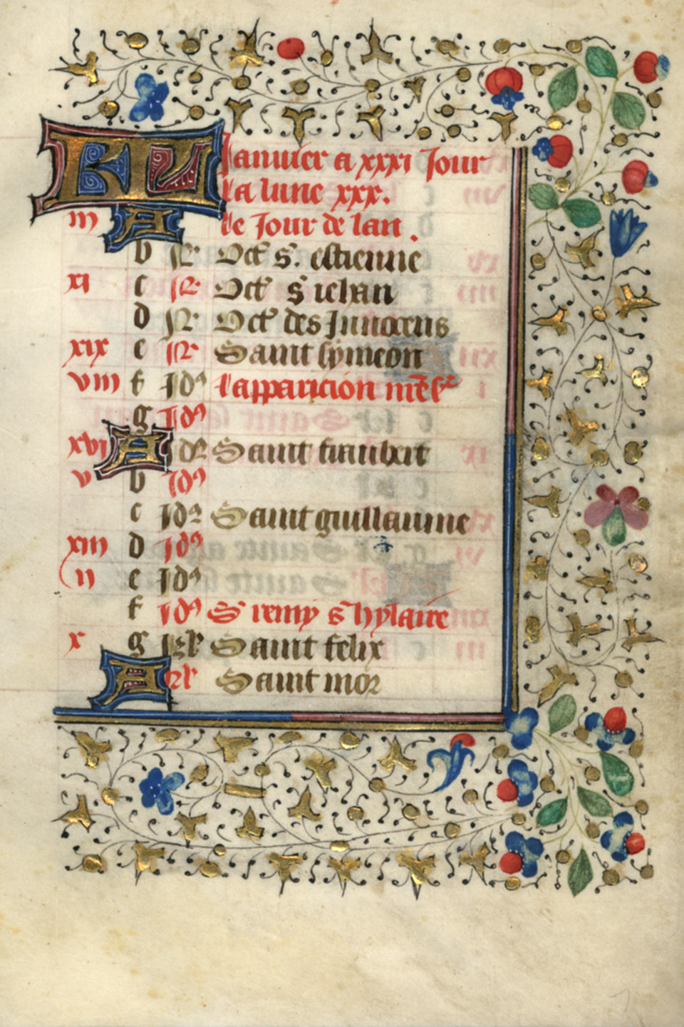 Handschriftenfragment, Kalendarium eines französischen Stundenbuches, um 1460
