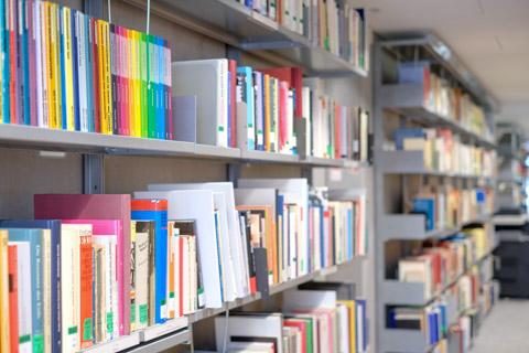 Fotografie der Buchregale der Handbibliothek des Deutschen Exilarchivs in Frankfurt am Main Fotografie der Buchregale der Handbibliothek des Deutschen Exilarchivs in Frankfurt am Main