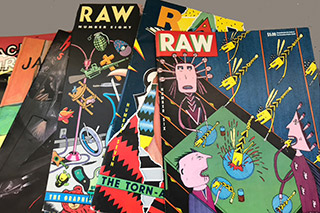 Comicmagazin RAW, zwischen 1980 und 1991 von Art Spiegelman und Françoise Mouly herausgegeben; unterschiedliche Ausgaben