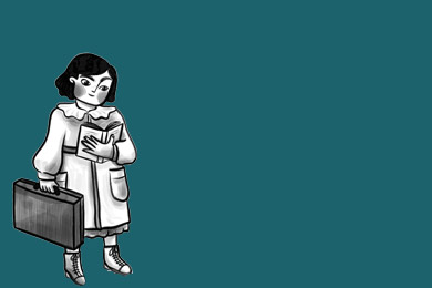 Cut Out der Comicfigur von Liesel Carlebach zur Ausstellung „Kinderemigration aus Frankfurt" Cut Out der Comicfigur von Liesel Carlebach zur Ausstellung „Kinderemigration aus Frankfurt"