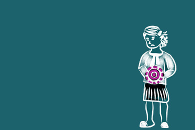 Cut Out der Comicfigur von Lili Fürst zur Ausstellung „Kinderemigration aus Frankfurt“ Cut Out der Comicfigur von Lili Fürst zur Ausstellung „Kinderemigration aus Frankfurt“