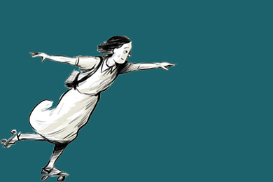 Cut Out der Comicfigur von Renate Adler zur Ausstellung „Kinderemigration aus Frankfurt“ Cut Out der Comicfigur von Renate Adler zur Ausstellung „Kinderemigration aus Frankfurt“