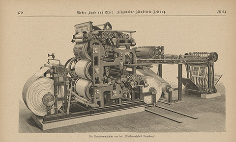 Rotationsmaschine der Maschinenfabrik Augsburg. Illustration aus der „Allgemeinen Illustirten Zeitung“ um 1885