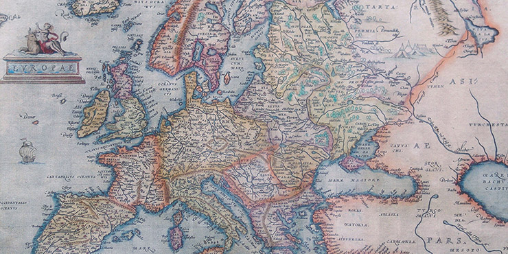 Darstellung Europa 1595 von dem Antwerpener Kartographen Abraham Ortelius Darstellung Europa 1595 von dem Antwerpener Kartographen Abraham Ortelius