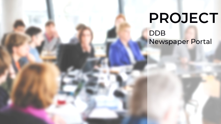 In the background, out of focus, people working in a project group. Project title in the foreground In the background, out of focus, people working in a project group. Project title in the foreground