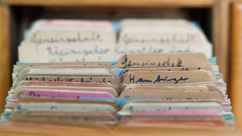 Picture of a historical card index Picture of a historical card index