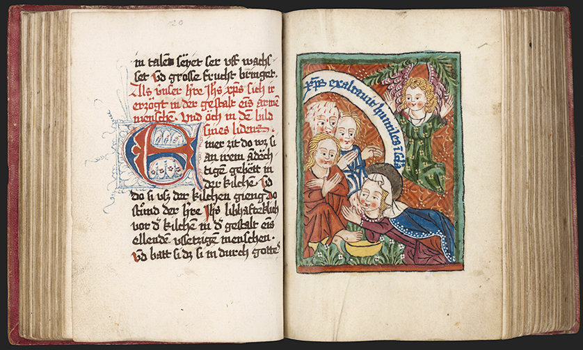 Medieval manuscript with texts about St. Elizabeth of Thuringia and graphic illustration