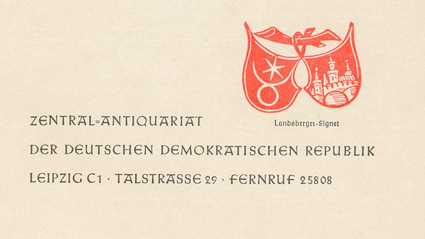 Title page of a catalogue of „The Central Antiquarian Bookstore of the GDR“
