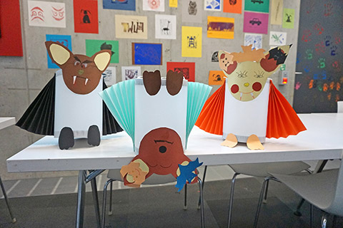 Colourful bat lanterns on a table Colourful bat lanterns on a table