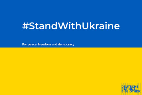National flag of Ukraine, placed above the hashtag StandWithUkraine and the commitment “For Peace, Freedom and Democracy”