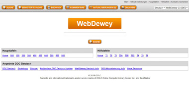 Homepage of the online tool Webdewey for classifying with the Dewey decimal classification
