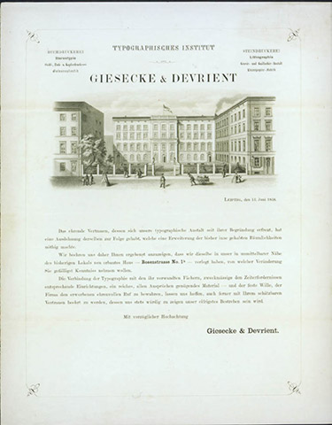 Business circular from Giesecke & Devrient, Leipzig, 1858.  Business circular from Giesecke & Devrient, Leipzig, 1858.