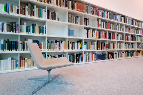 Reference library in the reading room of the German Museum of Books and Writing at the German National Library in Leipzig  Reference library in the reading room of the German Museum of Books and Writing at the German National Library in Leipzig