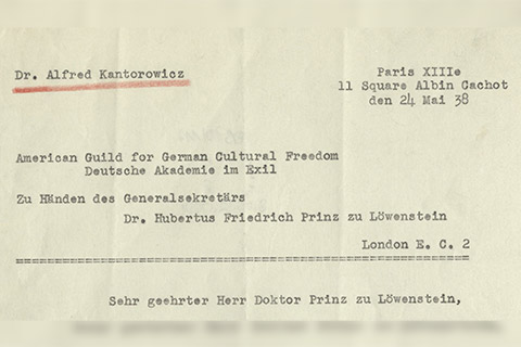 Excerpt of a letter from Alfred Kantorowicz to Hubertus Friedrich Prinz zu Löwenstein