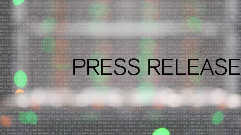Series of numbers consisting of zeres and ones blurred green and red lights; superimposed by the word "Press release"