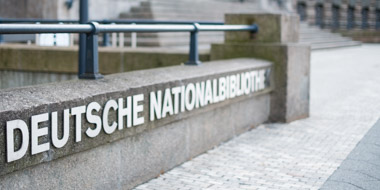 “German National Library” lettering on the library building in Leipzig